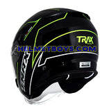 TRAX FG-TEC sunvisor motorcycle helmet racing greenline backflip view