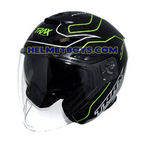 TRAX FG-TEC sunvisor motorcycle helmet racing greenline slant view