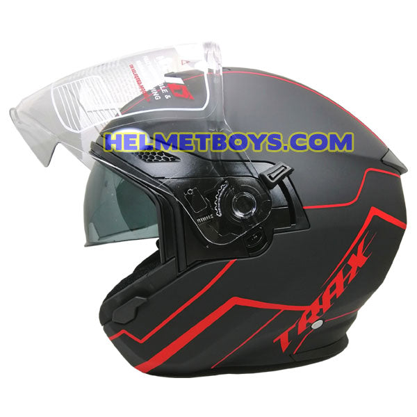 TRAX FG-TEC sunvisor motorcycle helmet redline side view 