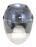 TRAX MOTO-RR open face motorcycle helmet glossy grey front  view