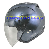 TRAX MOTO-RR open face motorcycle helmet glossy grey side view