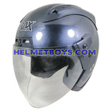 TRAX MOTO-RR open face motorcycle helmet glossy grey slant view