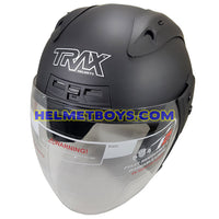 TRAX MOTO-RR open face motorcycle helmet matt black slant view