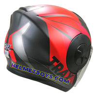 TRAX T735 sunvisor motorcycle helmet red black backflip view