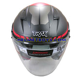 TRAX T735 sunvisor motorcycle helmet red black front view