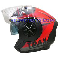 TRAX T735 sunvisor motorcycle helmet red black side view