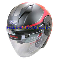 TRAX T735 sunvisor motorcycle helmet red black slant view
