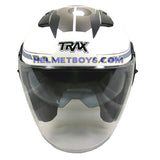 TRAX T735 sunvisor motorcycle helmet white blue front  view