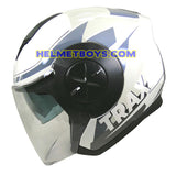 TRAX T735 sunvisor motorcycle helmet white blue side view
