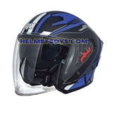 TRAX TZ301 G5 MATT BLUE Motorcycle Sunvisor Helmet slant view