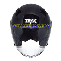 TRAX TZ301 GLOSSY BLACK Sunvisor Helmet front view