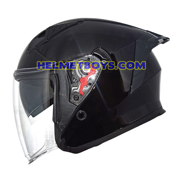 TRAX TZ301 GLOSSY BLACK Sunvisor Helmet side view