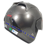 TRAX RACE ZR motorcycle helmet glossy grey backflip view