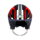 TRAX TZ301 G3 GLOSSY BLACK RED Sunvisor Helmet front view