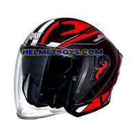 TRAX TZ301 G3 GLOSSY BLACK RED Sunvisor Helmet slant view