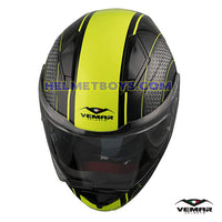 EMAR Sharki HIVE Flip Up Motorcycle Helmet matt yellow top view